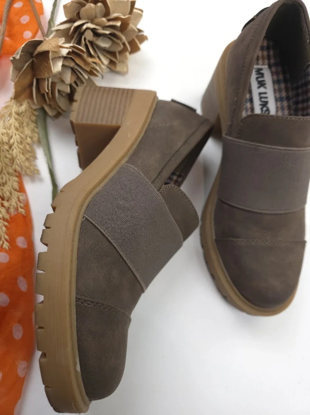 MUK LUKS Men's Brown Elastic Slip-On Chunky Heel Shoes 7½